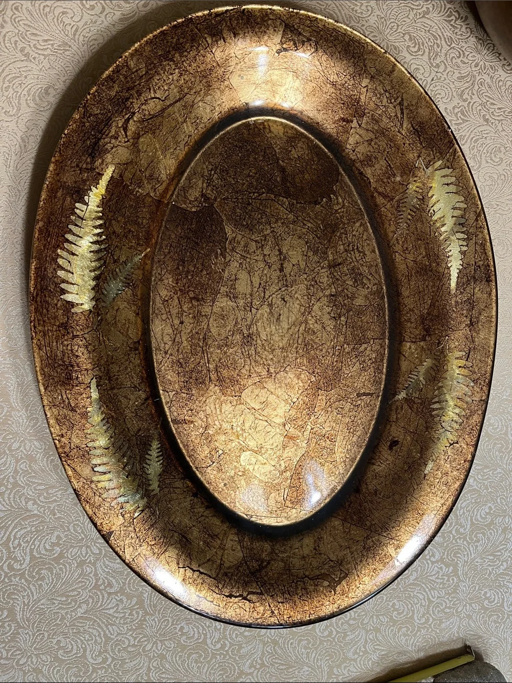 Bombay Brown and Gold Fern Accent Oval Serving Platter